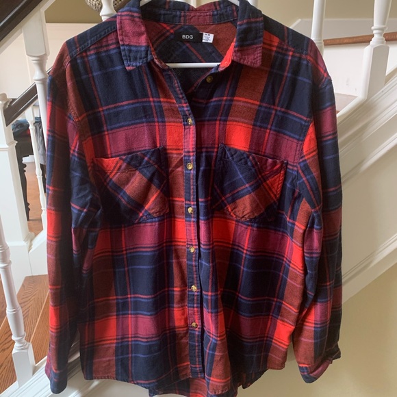 Navy and Red Urban Outfitters Flannel - Picture 1 of 5